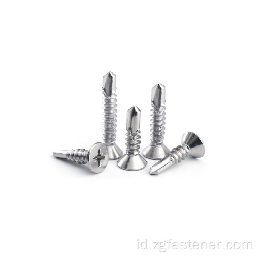 Sekrup pengeboran otomatis kepala countersunk kepala stainless steel